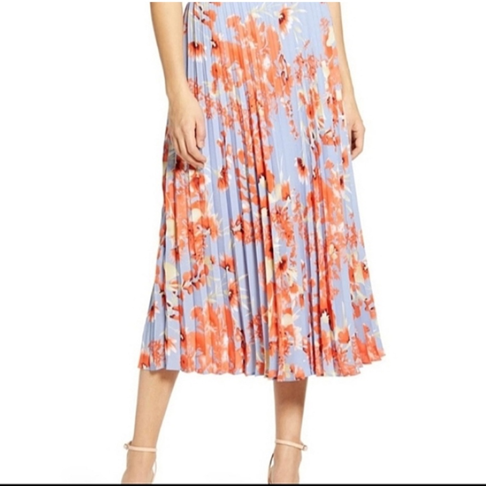 Halogen Chic Cherry Blossom Pleated MIDI Skirt - New With Tag - Size L - Reemoly